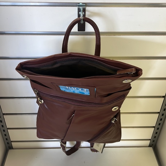 Burgundy 100% Leather 5 compartment mini backpack with adjustable straps - Picture 7 of 7